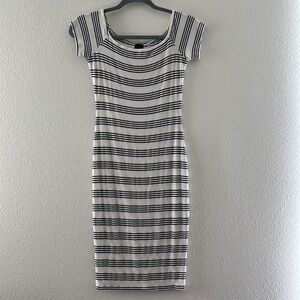 May Pink knit stripped midi dress sz L
